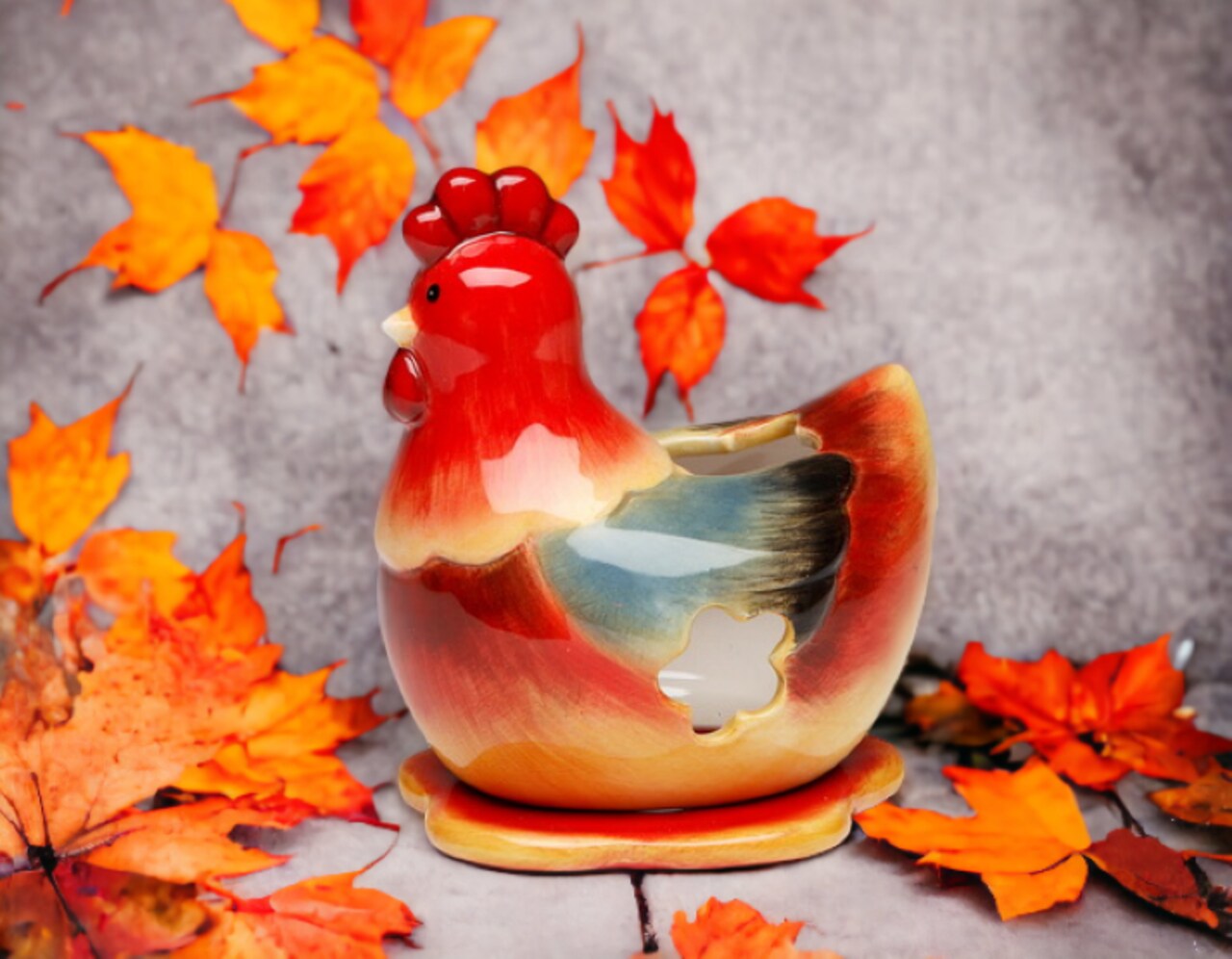 Ceramic Red Hen Tea Light Candle Holder, Home Décor, Gift for Her, Gift for Mom, Kitchen Décor, Farmhouse Décor, Fall Decor